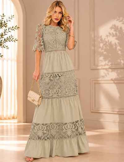 VESTIDO LONGO EM RENDA EMMA VERDE