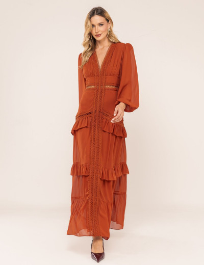 VESTIDO  DECOTE V DONATELA MARROM