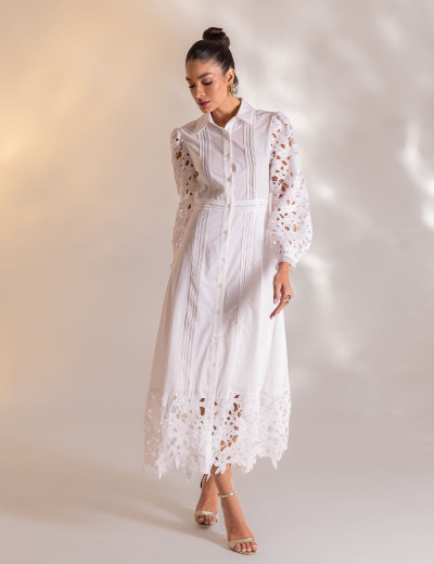VESTIDO MIDI GUIPIR CLARICE OFF WHITE
