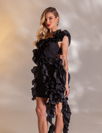 Vestido detalhes Drapeado Adele Preto