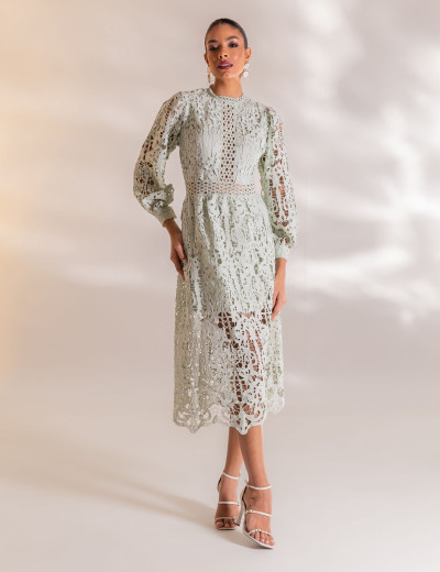 VESTIDO MIDI GUIPIR FLORA VERDE