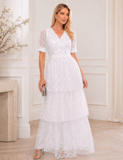 Vestido Tule Paetê Tassia Off White