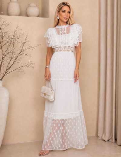 Vestido Renda Poá Nina Off White