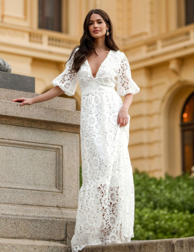 Vestido Renda Guipir Claire Off White