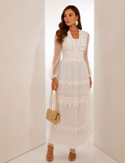VESTIDO TULE POÁ PETRÍNIA OFF WHITE