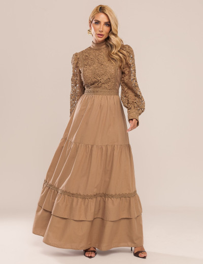 VESTIDO COM RENDA AGNES CAQUI