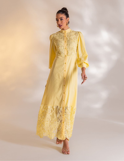 VESTIDO LONGO GUIPIR DOMINIQUE AMARELO