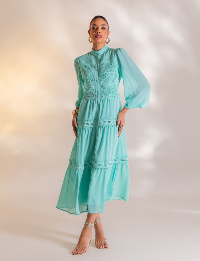 VESTIDO LONGO COM GUIPIR VIVIANE VERDE