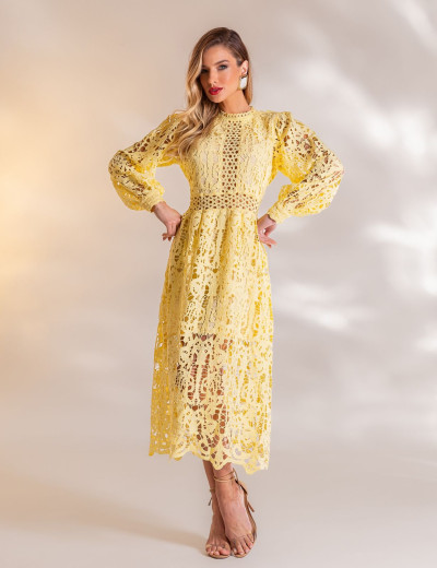 VESTIDO MIDI GUIPIR FLORA AMARELO