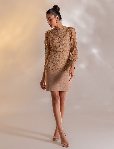 VESTIDO RENDA ESTEFANY BEGE