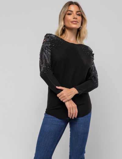 BLUSA MODAL MANGA MORCEGO GRACE PRETA