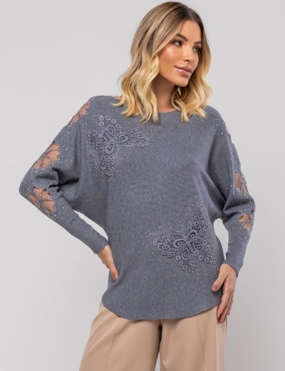 BLUSA APLIQUE BORBOLETA LUCY CINZA
