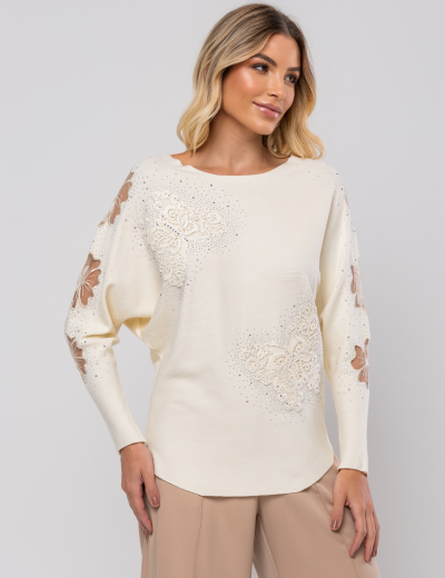 BLUSA APLIQUE BORBOLETA LUCY OFF WHITE