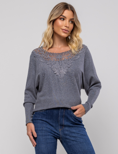 BLUSA MODA APLIQUE LILIAM CINZA
