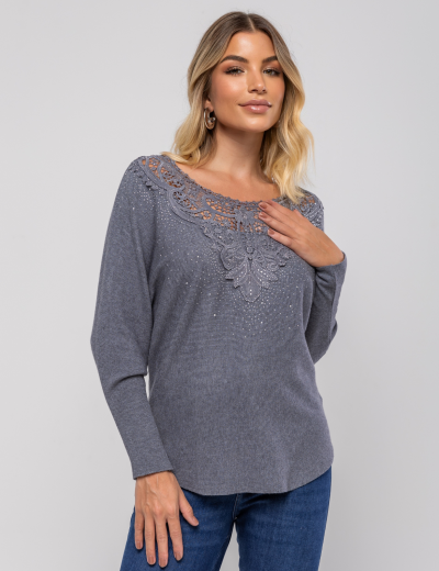 BLUSA MODA APLIQUE LILIAM CINZA