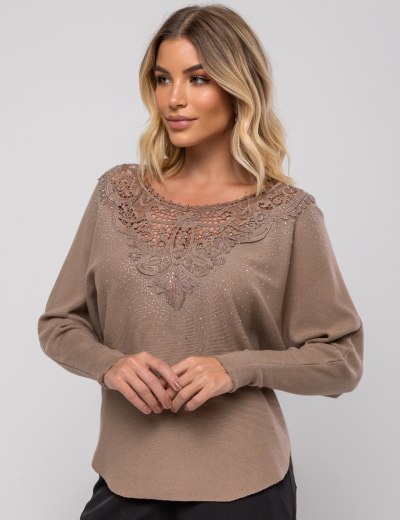 BLUSA MODA APLIQUE LILIAM CAQUI