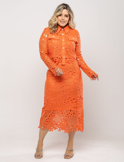 CONJUNTO RENDA FLORAL ABIGAIL PLUS CORAL