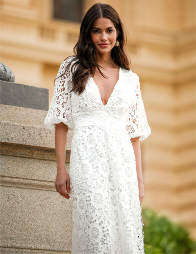 Vestido Renda Guipir Claire Off White