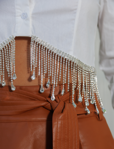 Camisa Cropped Strass Chiara Off White