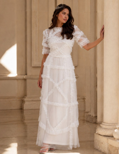 Vestido Tule Poá Malu Off White