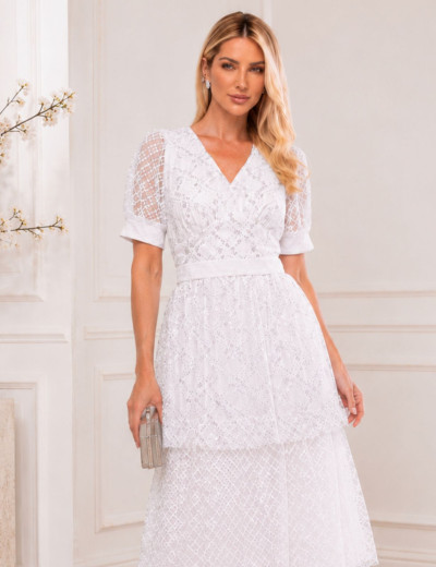 Vestido Tule Paetê Tassia Off White
