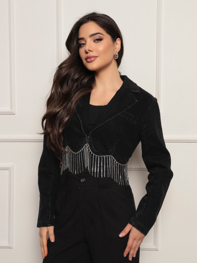 Jaqueta Cropped Strass Giulia Preto