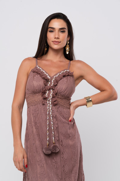 Vestido Renda Longo Leah Marrom
