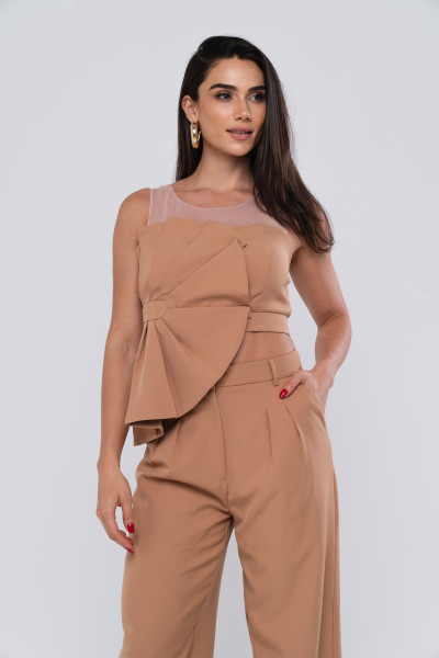 Conjunto Alfaiataria Pregas Megan Bege