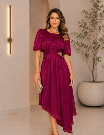 Vestido Mangas Balonê Francis Marsala