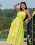 Vestido Tricoline Franzido Bella Verde Neon