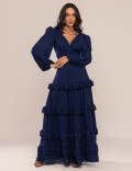 VESTIDO DECOTE V MAIA AZUL MARINHO