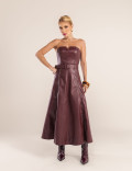 VESTIDO COURO PU  ZÍPER CAROL VERDE VINHO