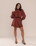 VESTIDO CURTO COM RENDA ELAH MARROM