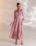 VESTIDO LONGO COM BABADO CAMILLE ROSA
