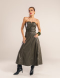 VESTIDO COURO PU  ZÍPER CAROL VERDE OLIVA