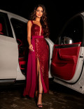 Vestido Paetê Fenda Carina Vinho