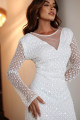 Vestido Tule Decote V em Paetê Natalia Branco