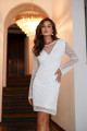Vestido Tule Decote V em Paetê Natalia Branco