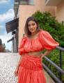 Conjunto Tricoline Franzido Rebeca Laranja