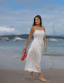 Vestido Tricoline Franzido Bella Branco