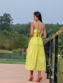 Vestido Tricoline Franzido Bella Verde Neon