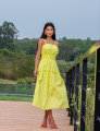 Vestido Tricoline Franzido Bella Verde Neon