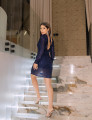 Vestido Transpassado Franzido Bianca Azul Marinho