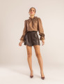 SHORTS SAIA DE COURO PU MINA MARROM