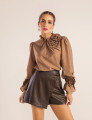 SHORTS SAIA DE COURO PU MINA MARROM