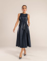 VESTIDO COURO PU RECORTES YUNA AZUL MARINHO