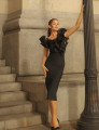Vestido Babado Drapeado Ombros Alamanda Preto