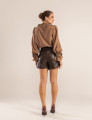 SHORTS SAIA DE COURO PU MINA MARROM