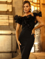Vestido Babado Drapeado Ombros Alamanda Preto