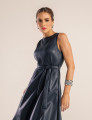 VESTIDO COURO PU RECORTES YUNA AZUL MARINHO